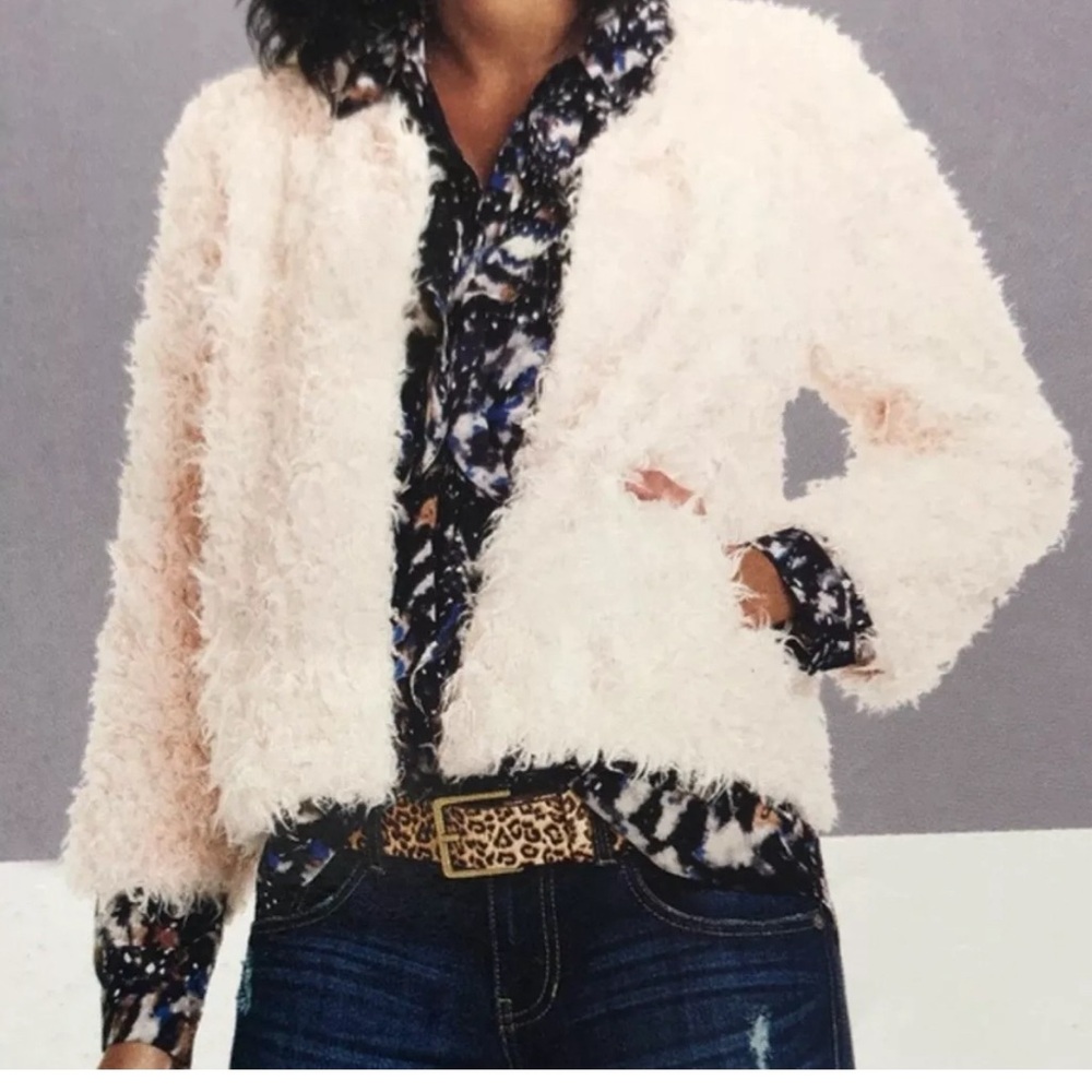 CAbi Coat Ivory Cream Fuzzy Sherpa Coat Style 3024 - Picture 2 of 12